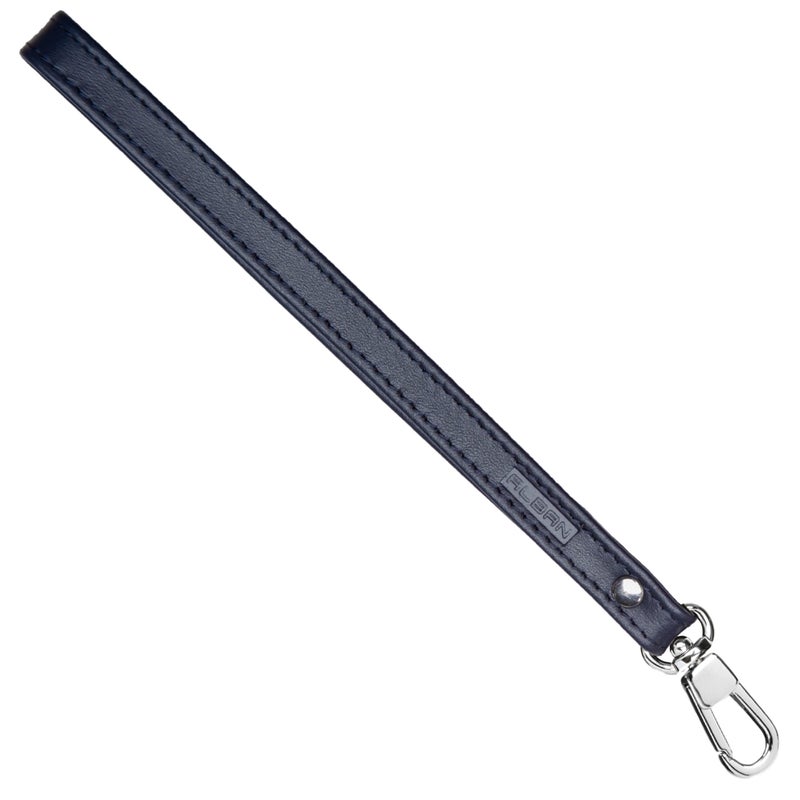 Alban Leather Wrist Strap for Wallet, Clutch, Keys, Wristlet Purse, Keychain for Women and Men - Genuine Navy Blue Leather Strap with Silver Metal Clasp - Image 1